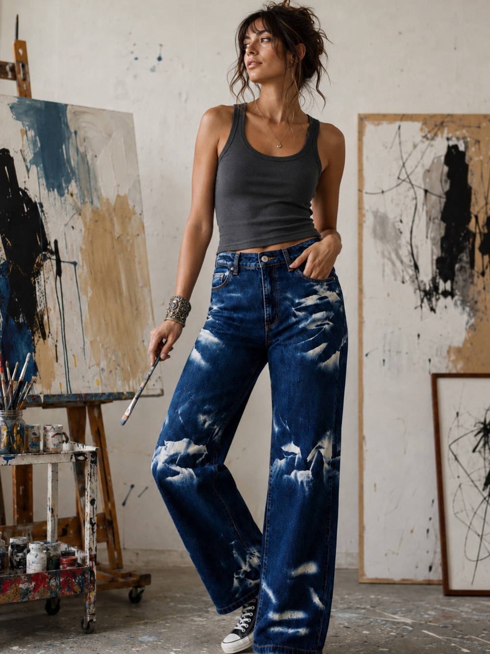 Pilcro by Anthropologie Jeans Size 28 Dark Wash Abstract Bleach Print Boho